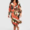 Plus Wickel-Midikleid Mit Print