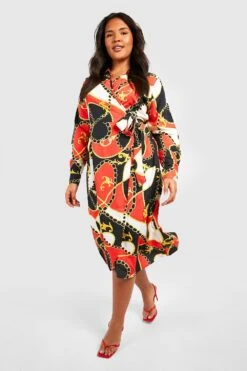Plus Wickel-Midikleid Mit Print