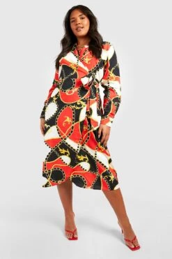 Plus Wickel-Midikleid Mit Print -Stil Formen Verkäufe gzz34577 black xl 2