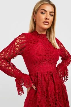 Hochgeschlossenes Premium Midi-Skaterkleid Aus Spitze 9 Hochgeschlossenes Premium Midi-Skaterkleid Aus Spitze -Stil Formen Verkäufe gzz34643 berry xl 3