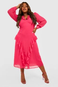 Plus Rüschen-Midikleid -Stil Formen Verkäufe gzz34702 hot20pink xl 2