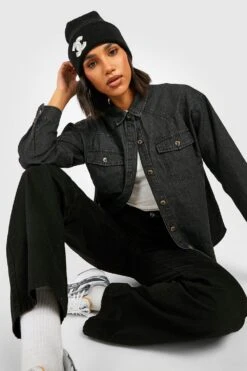 Schwarzes Western-Jeanshemd