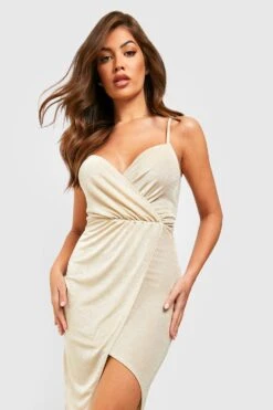 Strukturiertes Wickel-Midikleid -Stil Formen Verkäufe gzz35063 champagne xl 2