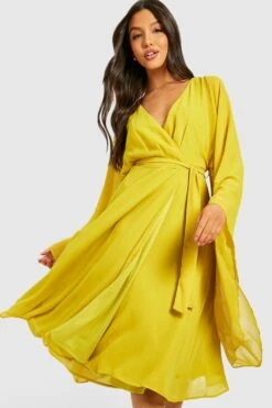 Chiffon Wickel-Midikleid Mit Kurzen Ärmeln -Stil Formen Verkäufe gzz35372 chartreuse xl 2