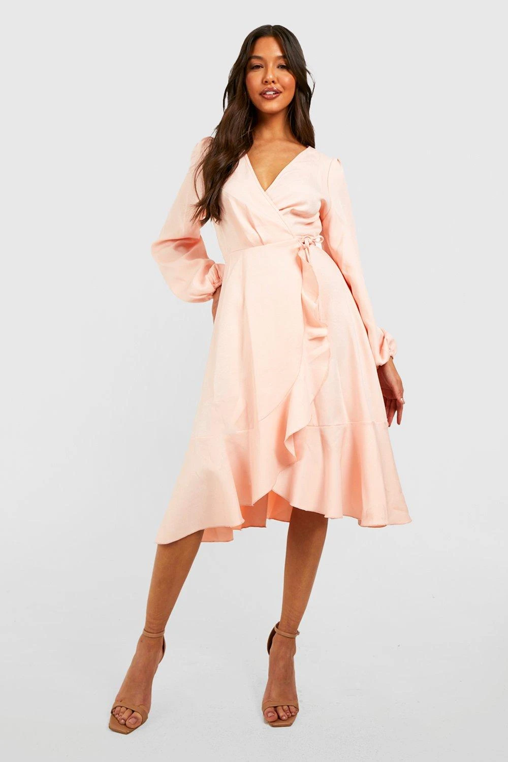 Rüschen Midi Wickel-Skaterkleid Aus Crepestoff 3 Rüschen Midi Wickel-Skaterkleid Aus Crepestoff