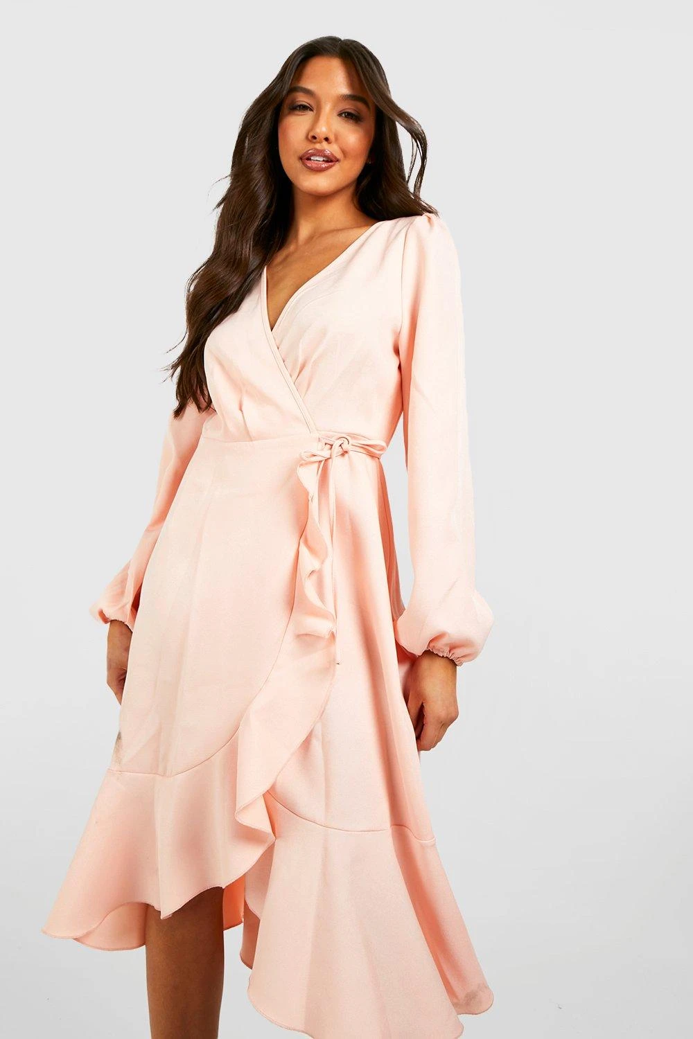 Rüschen Midi Wickel-Skaterkleid Aus Crepestoff 5 Rüschen Midi Wickel-Skaterkleid Aus Crepestoff – Bild 3