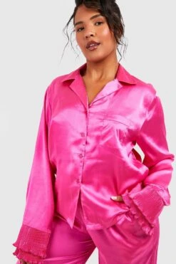 Plus Satin Pyjama-Set Mit Rüschen -Stil Formen Verkäufe gzz37442 pink xl 2