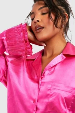 Plus Satin Pyjama-Set Mit Rüschen -Stil Formen Verkäufe gzz37442 pink xl 3