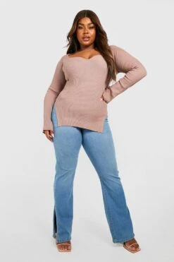 Plus Rippstrick Oberteil Mit Sweetheart-Ausschnitt -Stil Formen Verkäufe gzz37730 mocha xl 2