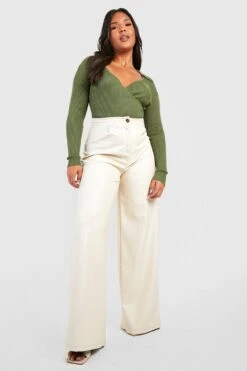 Plus Rippstrick Wickel-Body Mit Kragen -Stil Formen Verkäufe gzz37935 khaki xl 2