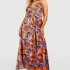 Plus Maxikleid Mit Tropischem Print, Rüschen-Detail Und Tiefem Ausschnitt -Stil Formen Verkäufe gzz38003 orange xl