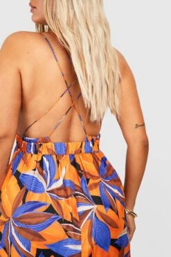Plus Maxikleid Mit Tropischem Print, Rüschen-Detail Und Tiefem Ausschnitt -Stil Formen Verkäufe gzz38003 orange xl 3