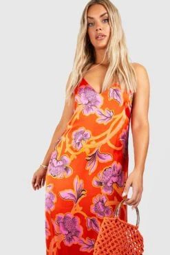 Plus Florales Satin-Maxikleid -Stil Formen Verkäufe gzz38015 pink xl 2