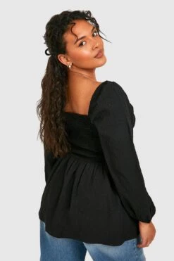 Plus Strukturiertes Kitteloberteil Mit Gerafftem Detail -Stil Formen Verkäufe gzz38027 black xl 1