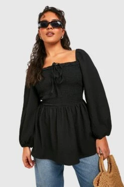 Plus Strukturiertes Kitteloberteil Mit Gerafftem Detail -Stil Formen Verkäufe gzz38027 black xl 2