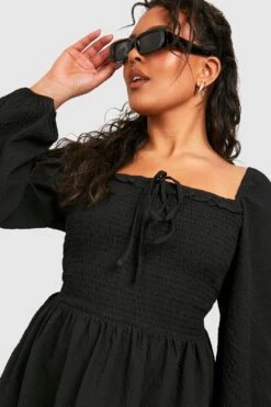 Plus Strukturiertes Kitteloberteil Mit Gerafftem Detail -Stil Formen Verkäufe gzz38027 black xl 3