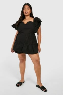 Plus Kitteloberteil Aus Baumwolle Mit Rüschen-Ärmeln -Stil Formen Verkäufe gzz38054 black xl 2