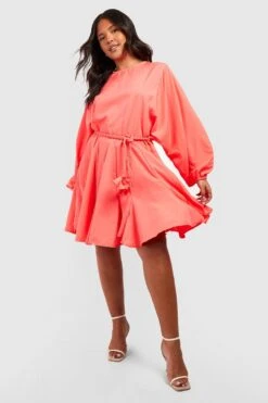 Plus Smokkleid Mit Bindegürtel -Stil Formen Verkäufe gzz38087 coral xl 2