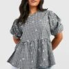 Plus Besticktes Gingham Kitteloberteil -Stil Formen Verkäufe gzz38097 black xl