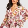Plus Florale Mesh-Bluse Mit Rüschen Vorne