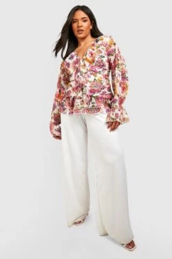 Plus Florale Mesh-Bluse Mit Rüschen Vorne -Stil Formen Verkäufe gzz38108 ivory xl 2