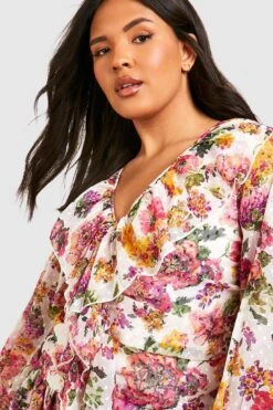 Plus Florale Mesh-Bluse Mit Rüschen Vorne -Stil Formen Verkäufe gzz38108 ivory xl 3