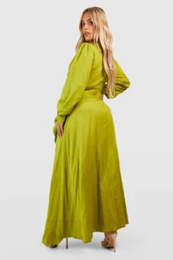 Plus Cut-Out Rüschen-Maxikleid Aus Leinen -Stil Formen Verkäufe gzz38113 olive xl 1