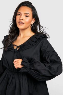 Plus Leinen Rüschen-Bluse Mit Schnür-Detail -Stil Formen Verkäufe gzz38165 black xl 3