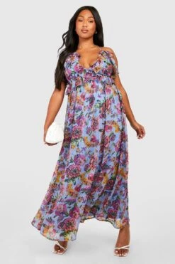 Plus Florales Mesh-Maxikleid Mit Rüschen