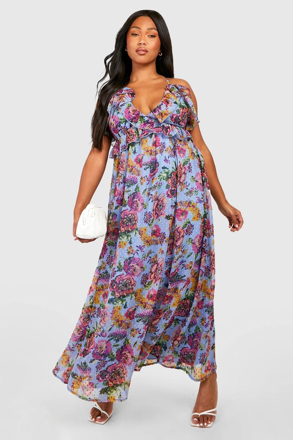 Plus Florales Mesh-Maxikleid Mit Rüschen 3 Plus Florales Mesh-Maxikleid Mit Rüschen