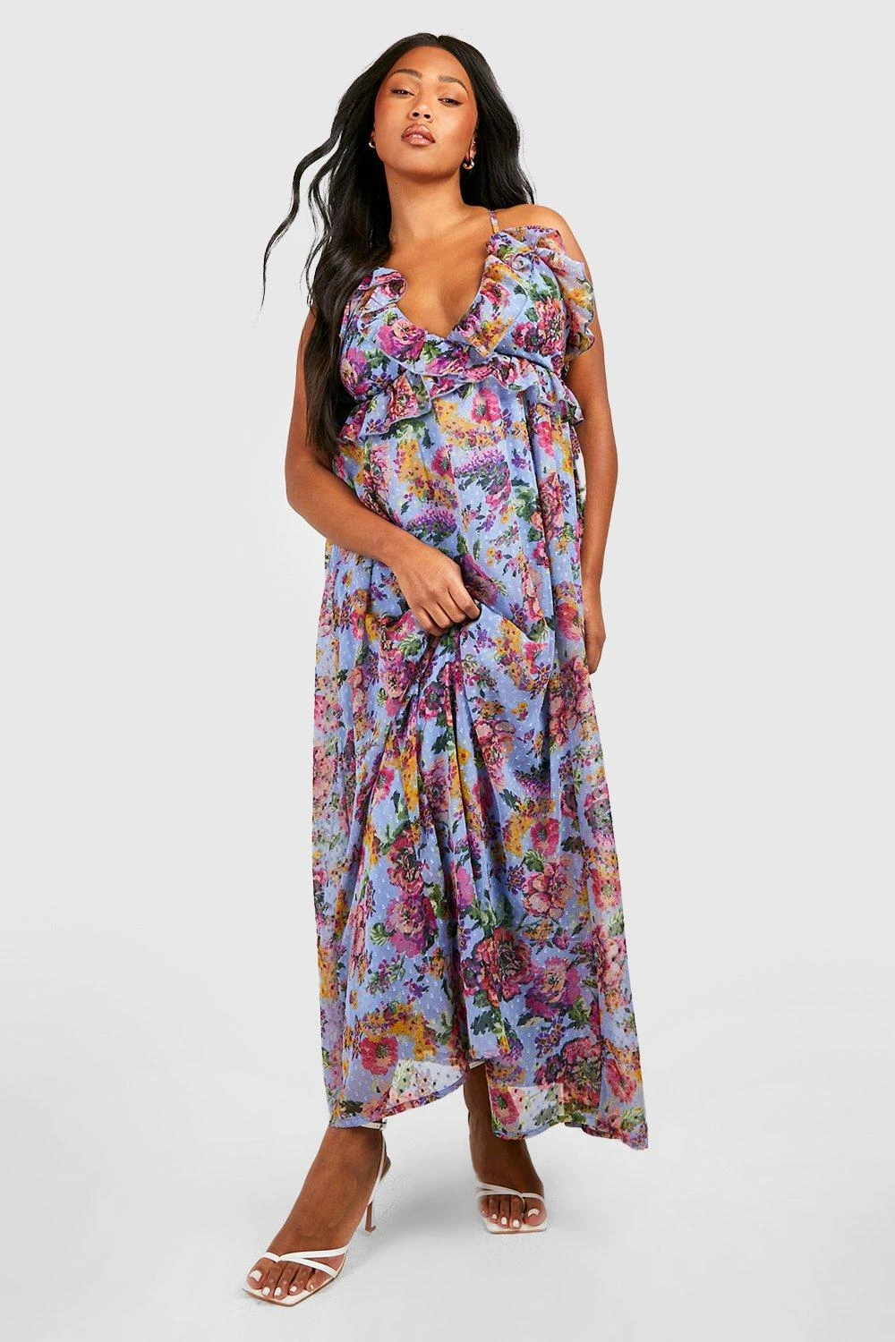 Plus Florales Mesh-Maxikleid Mit Rüschen 5 Plus Florales Mesh-Maxikleid Mit Rüschen – Bild 3