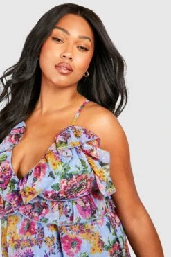 Plus Florales Mesh-Maxikleid Mit Rüschen 9 Plus Florales Mesh-Maxikleid Mit Rüschen -Stil Formen Verkäufe gzz38403 blue xl 3