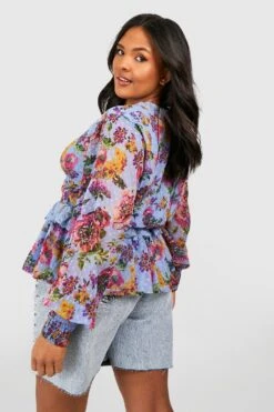 Plus Gemustertes Mesh-Schößchentop Aus Spitze -Stil Formen Verkäufe gzz38419 blue xl 1