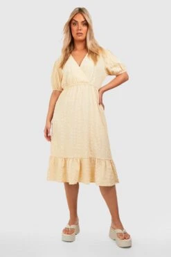 Plus Seersucker Wickel-Midikleid 8 Plus Seersucker Wickel-Midikleid -Stil Formen Verkäufe gzz38422 stone xl 2