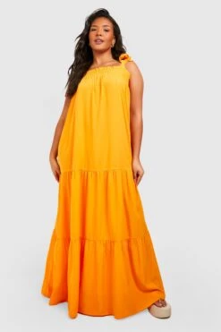 Plus Gestuftes Maxikleid Mit Geschnürten Trägern -Stil Formen Verkäufe gzz38428 orange xl 2