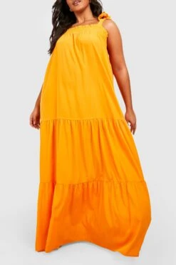 Plus Gestuftes Maxikleid Mit Geschnürten Trägern -Stil Formen Verkäufe gzz38428 orange xl 3
