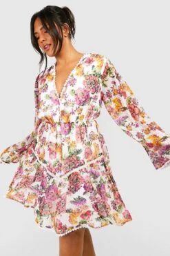 Plus Florales Mesh-Skaterkleid Mit Spitzen-Detail