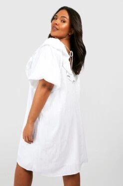 Plus Strukturiertes Rüschen-Hemdkleid 7 Plus Strukturiertes Rüschen-Hemdkleid -Stil Formen Verkäufe gzz38566 white xl 1