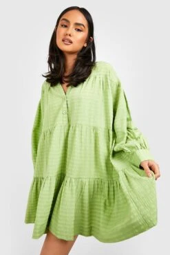 Strukturiertes Smok-Minikleid -Stil Formen Verkäufe gzz38585 pistachio xl 2