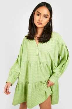 Strukturiertes Smok-Minikleid -Stil Formen Verkäufe gzz38585 pistachio xl 3