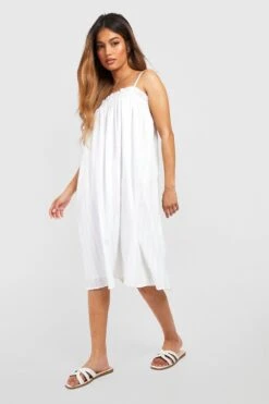 Strukturiertes Smok-Midikleid -Stil Formen Verkäufe gzz38586 white xl 2