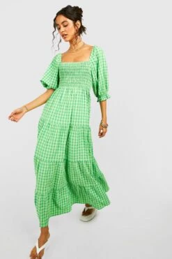 Midikleid Mit Gingham-Print 8 Midikleid Mit Gingham-Print -Stil Formen Verkäufe gzz38589 green xl 2