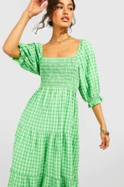 Midikleid Mit Gingham-Print 9 Midikleid Mit Gingham-Print -Stil Formen Verkäufe gzz38589 green xl 3