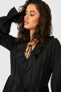 Strukturiertes Smok-Midikleid Mit Rüschen 9 Strukturiertes Smok-Midikleid Mit Rüschen -Stil Formen Verkäufe gzz38590 black xl 3