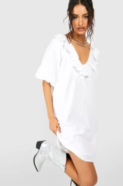 Strukturiertes Rüschen-Kleid -Stil Formen Verkäufe gzz38591 white xl 3