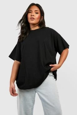 Plus Super Oversize Basic Rundhals T-Shirt Aus Baumwolle