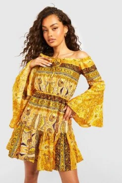 Schulterfreies Skaterkleid Mit Print