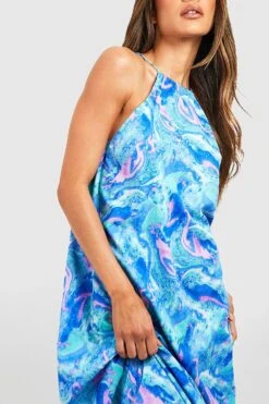 Neckholder-Maxikleid Mit Rüschensaum Und Marmor-Print -Stil Formen Verkäufe gzz38828 blue xl 2