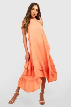 Neckholder-Midikleid Mit Rüschen Aus Leinen