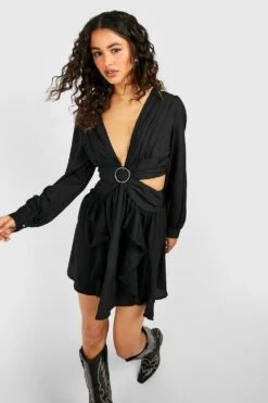 Wickel Rüschen-Skaterkleid Mit Cut-Out -Stil Formen Verkäufe gzz38880 black xl 2